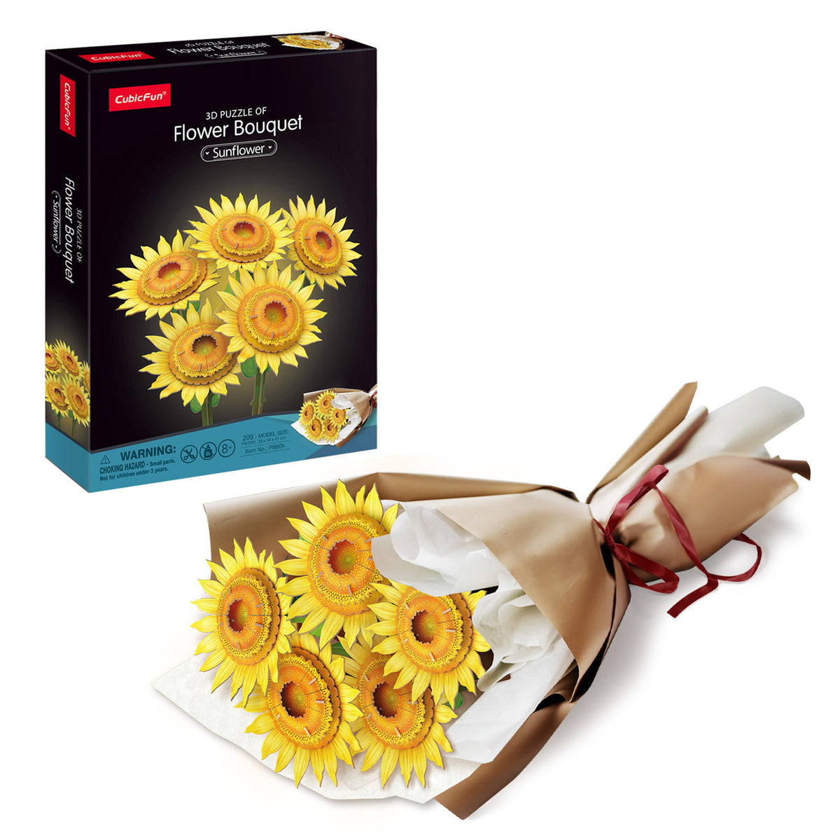CubicFun Sunflower Flower Bouquet 3D Puzzle CFP866 – box and built model