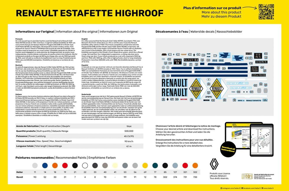Heller 1/24 Renault Estafette Highroof Plastic Model Kit 80740