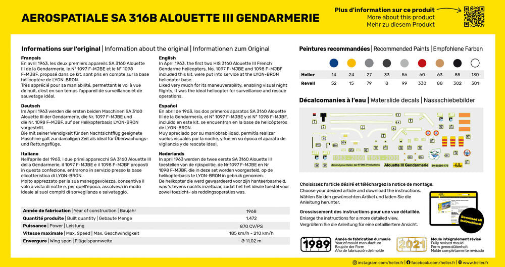 Heller 1/72 SA 316 Alouette III Gendarmerie Model Kit 80286