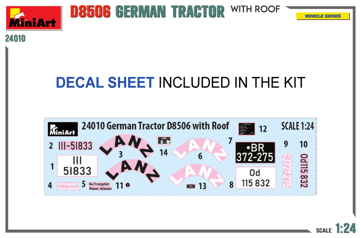 MiniArt 1/24 Vehicles - German Tractor D8506 w/ Roof - 24010