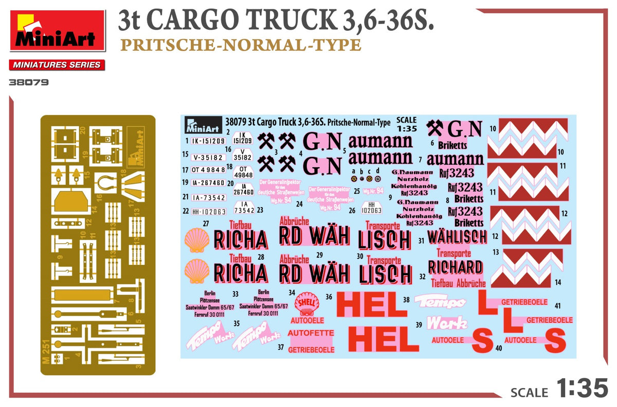 MiniArt 1/35 Military - 3t Cargo Truck, 3,6-36S Pritsche Normal Type - 38079