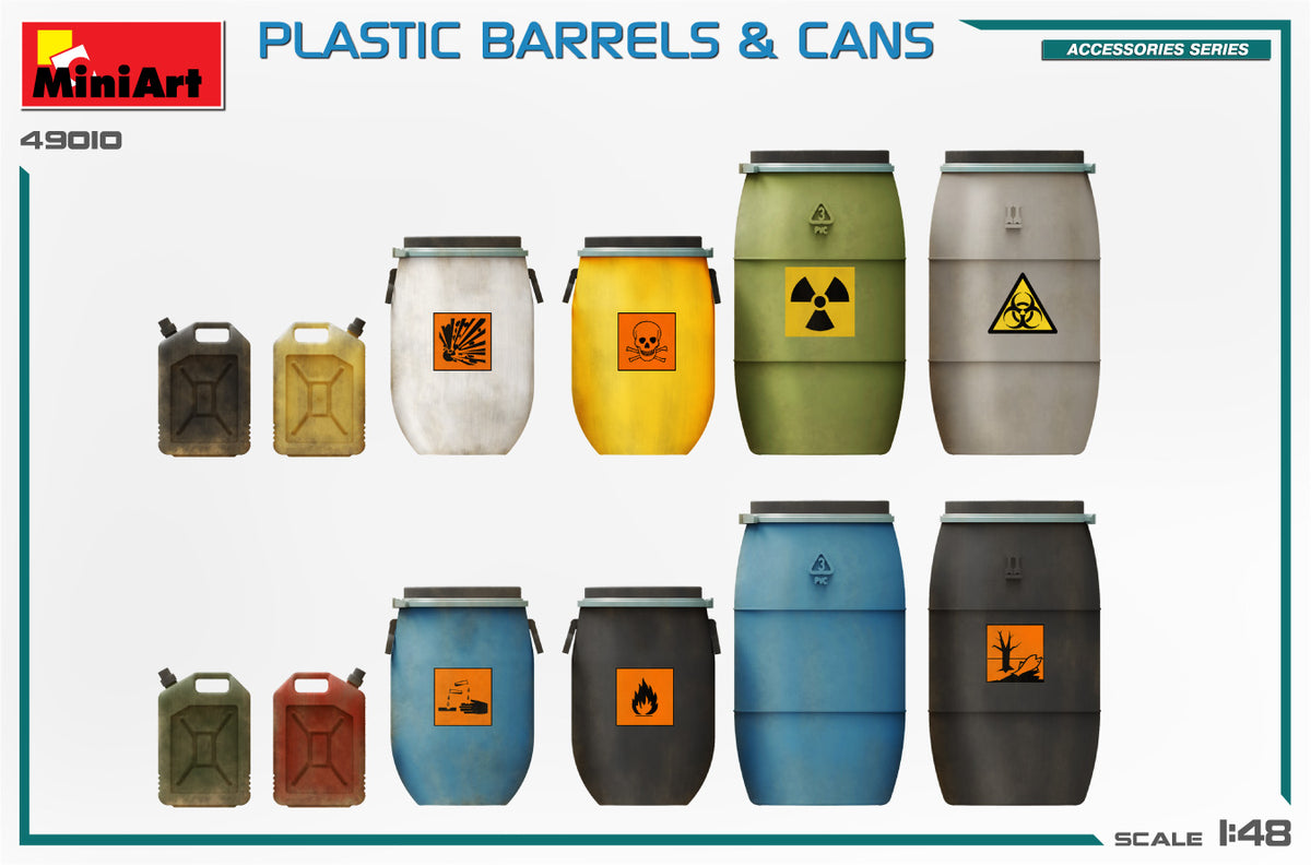 MiniArt 1/48 Accessories - Plastic Barrels & Cans - 49010