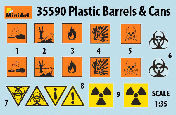 MiniArt 1/35 Accessories - Plastic Barrels & Cans - 35590