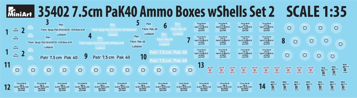 MiniArt 1/35 Accessories - 7.5cm PaK40 Ammo Boxes w/ Shells Set 2 - 35402