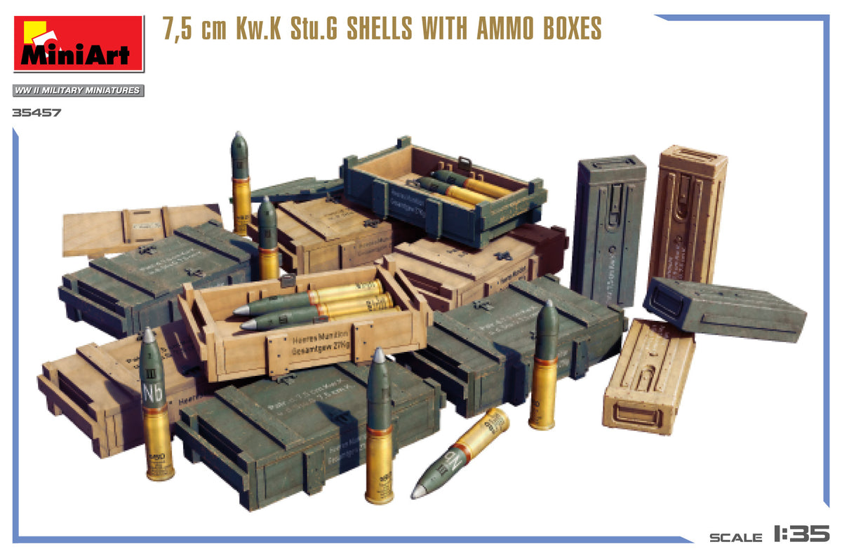 MiniArt 1/35 Accessories - 7,5 cm Kw.K Stu.G Shells w/ Ammo Boxes - 35457