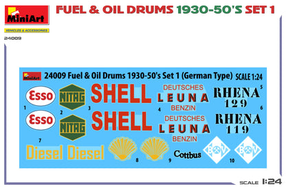 MiniArt 1/24 Accessories - Fuel & Oil Drums 1930-50's Set1 (German) - 24009