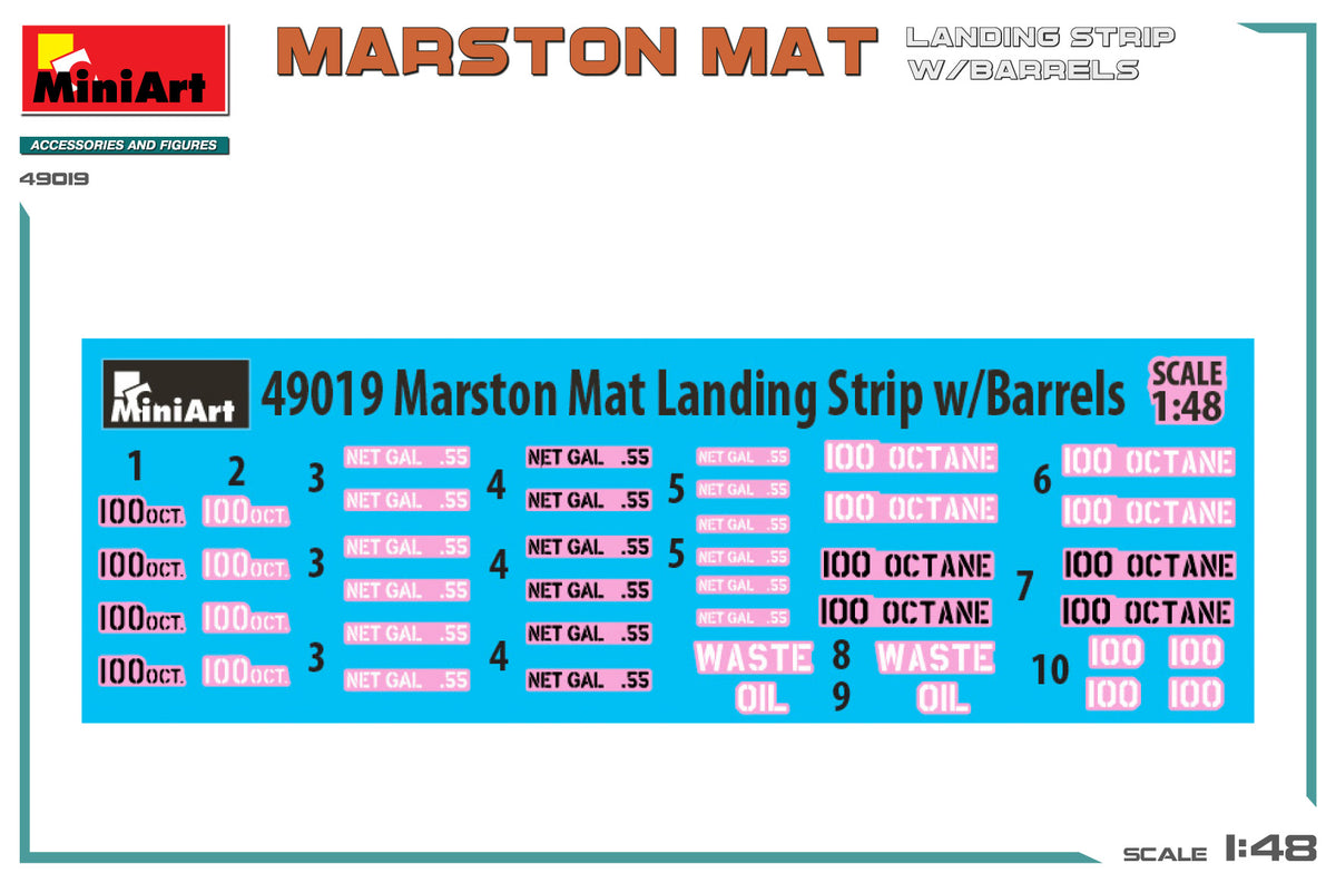 MiniArt 1/48 Accessories - Marston Mat Landing Strip w/ Barrels - 49019