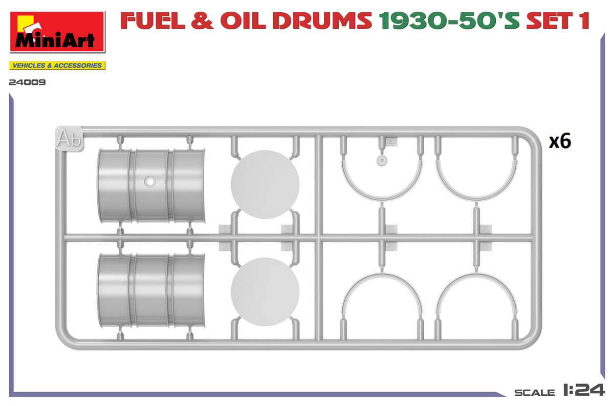 MiniArt 1/24 Accessories - Fuel & Oil Drums 1930-50's Set1 (German) - 24009