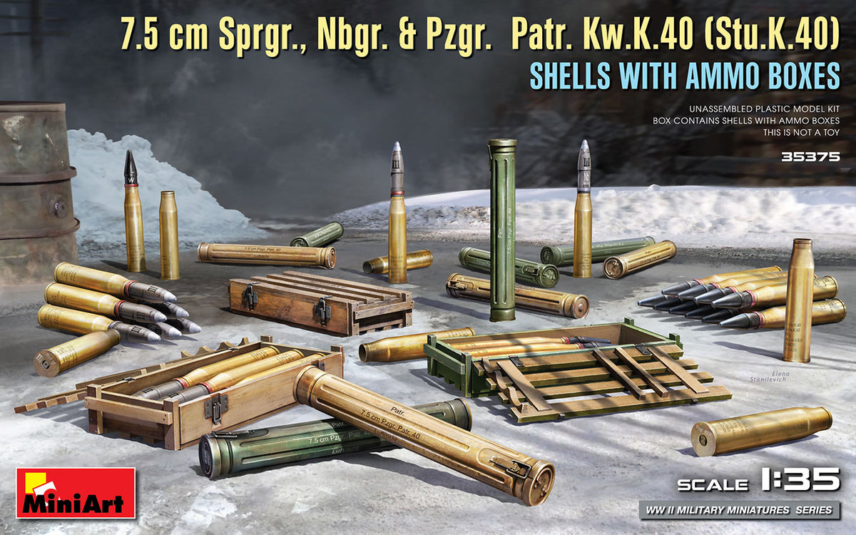 MiniArt 7.5 cm Sprgr Nbgr,Pzgr,Patr,Kw.K.40 Shells - 35375 box art