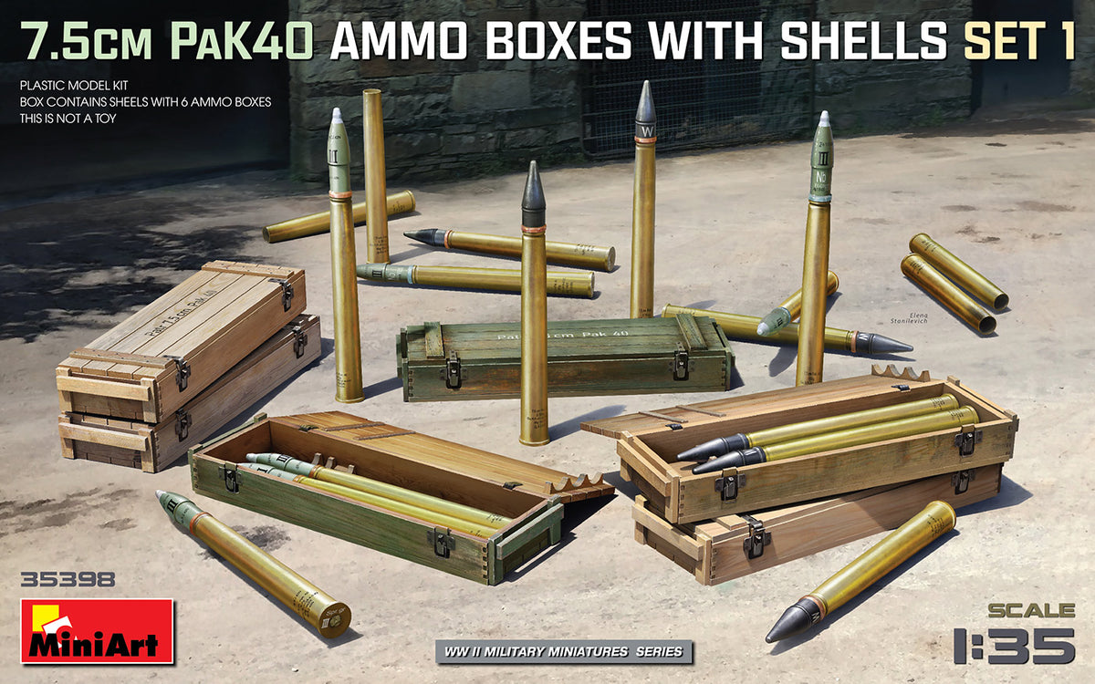 MiniArt 7.5cm PaK40 Ammo Boxes w/ Shells Set 1 - 35398 box art