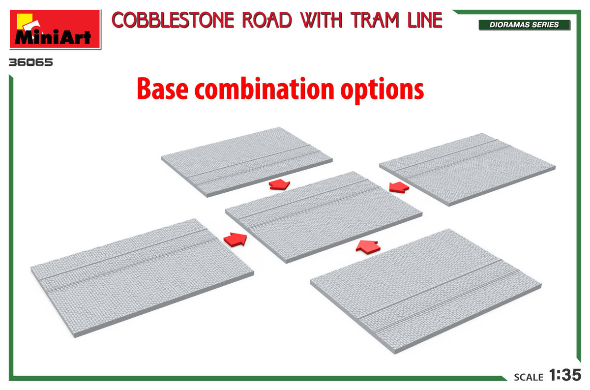 MiniArt 1/35 Military - Cobblestone Road w/ Tram Line (Injection) - 36065