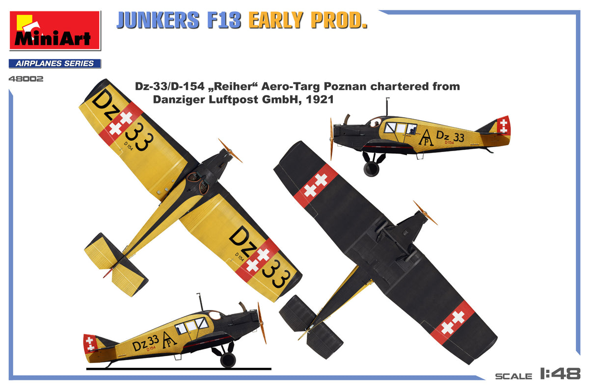 MiniArt 1/48 Aircraft - Junkers F13 Early Prod - 48002