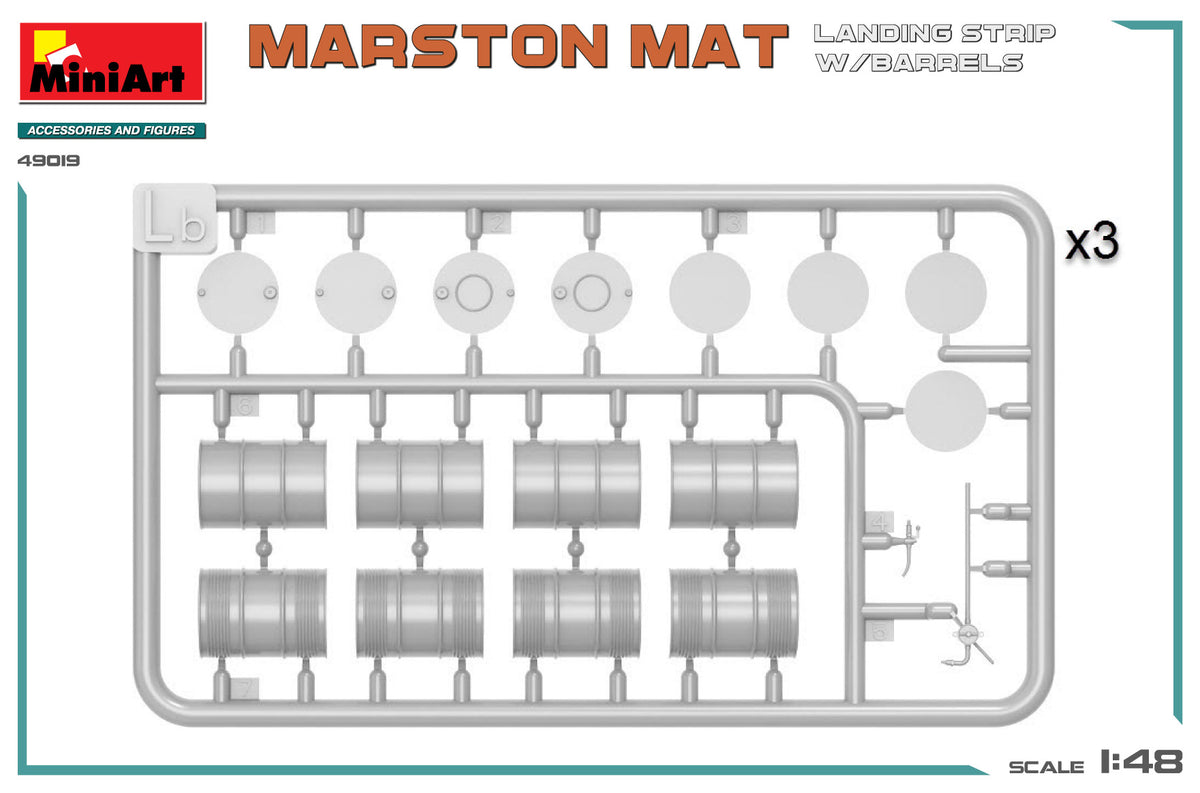 MiniArt 1/48 Accessories - Marston Mat Landing Strip w/ Barrels - 49019
