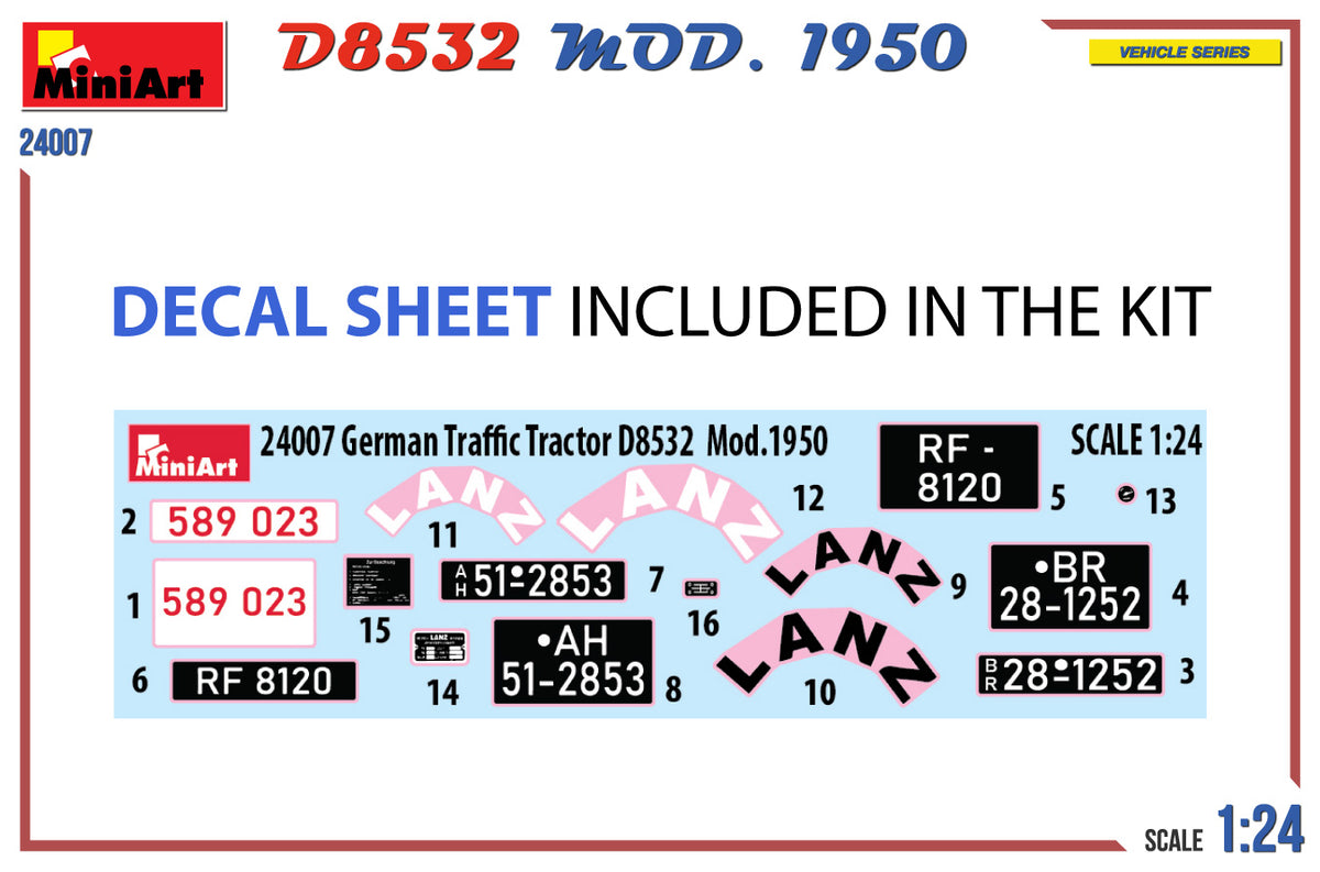 MiniArt 1/24 Vehicles - German Traffic Tractor D8532 Mod 1950 - 24007