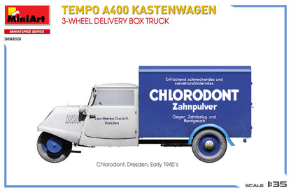 MiniArt 1/35 Military - Tempo A400 Kastenwagen 3-Wheel Box Truck - 38053