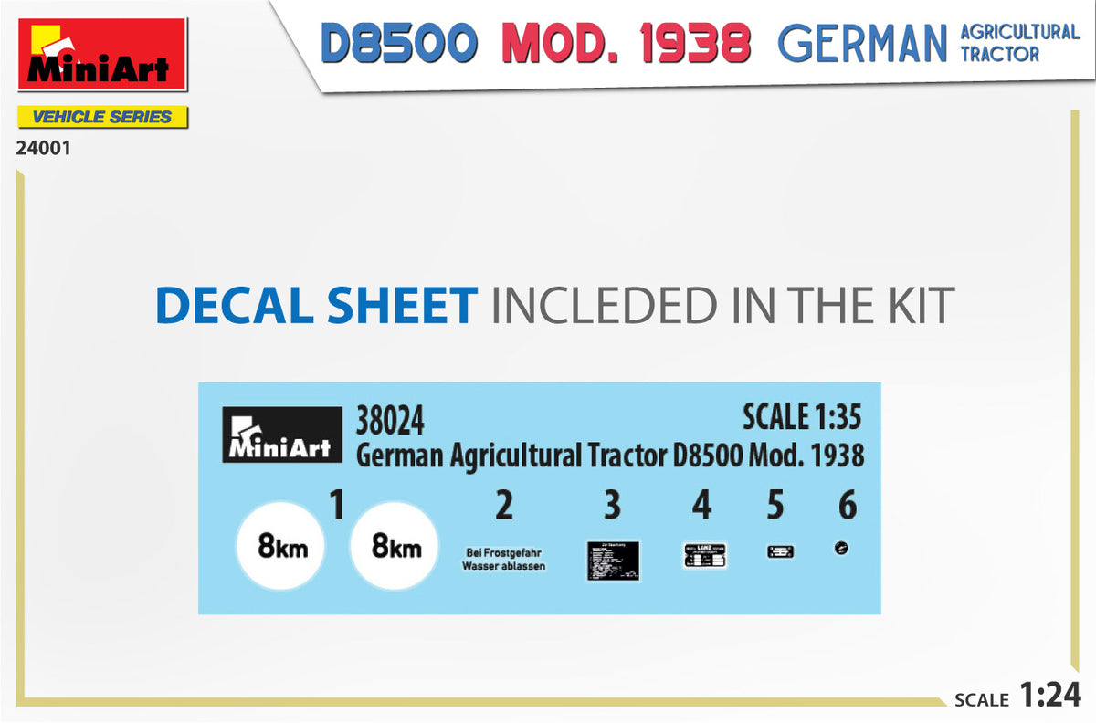 MiniArt 1/24 Vehicles - German D8500 Mod 1938 Agricultural Tractor - 24001