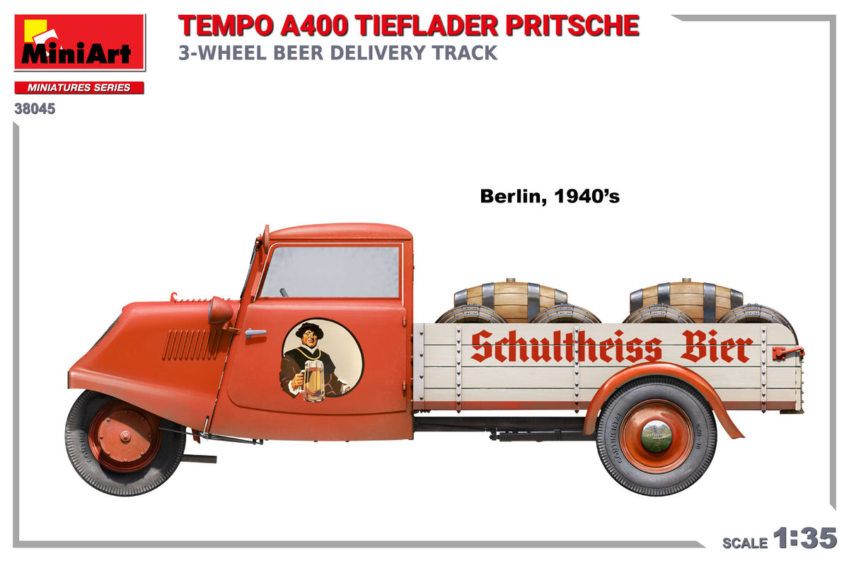 MiniArt 1/35 Military - Tempo A400 Tief lader Pritsche 3-Wheeler Truck - 38045