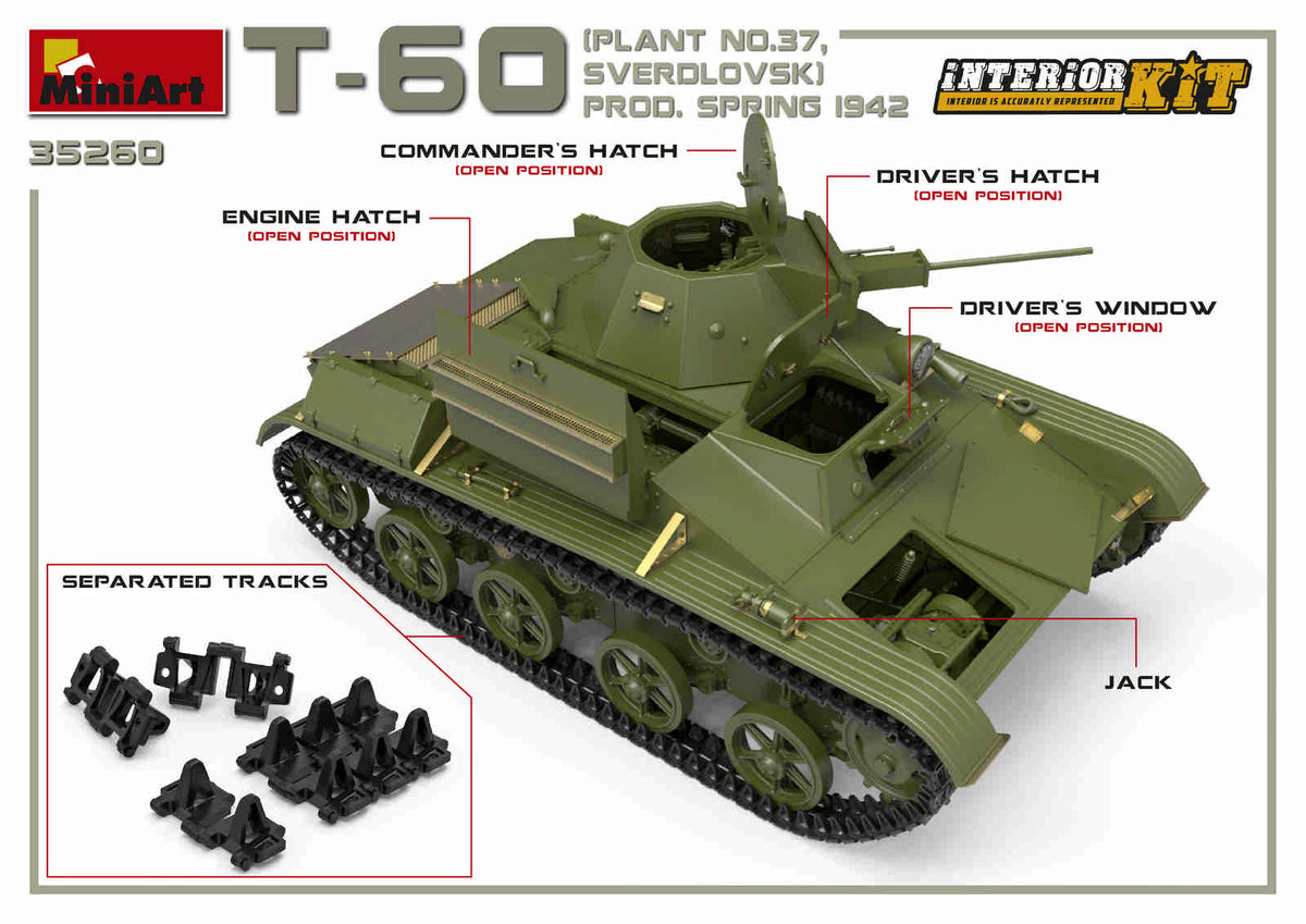 MiniArt 1/35 Military - T-60 (Plant 37 Sverdlovsk) Prod 1942 Int Kit - 35260