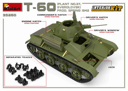 MiniArt 1/35 Military - T-60 (Plant 37 Sverdlovsk) Prod 1942 Int Kit - 35260