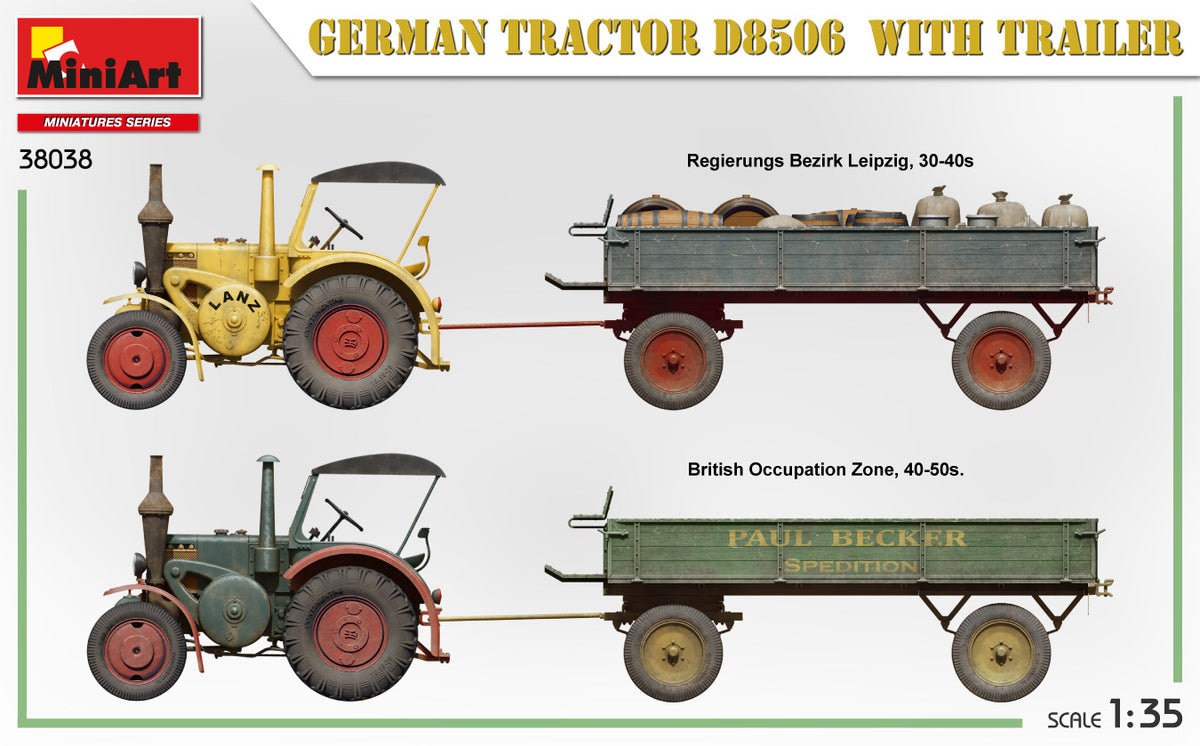 MiniArt 1/35 Vehicles - German Tractor D8506 with Trailer - 38038