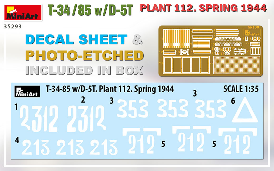 MiniArt 1/35 Military - T-34/85 w/D-5T Plant 112 1944 - 35293