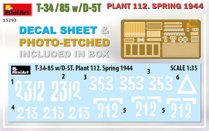 MiniArt 1/35 Military - T-34/85 w/D-5T Plant 112 1944 - 35293