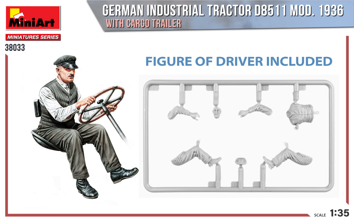 MiniArt 1/35 Vehicles - German Tractor D8511 Mod 1936 w/ Trailer - 38033
