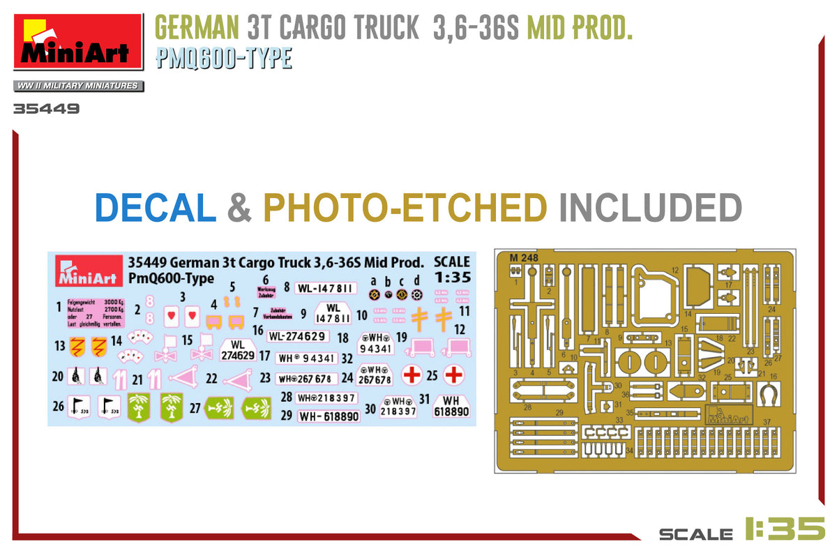 MiniArt 1/35 Military - German 3t Truck 3,6-36s Mid Prod PMQ600-Type - 35449
