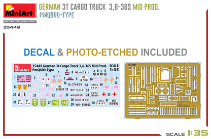 MiniArt 1/35 Military - German 3t Truck 3,6-36s Mid Prod PMQ600-Type - 35449