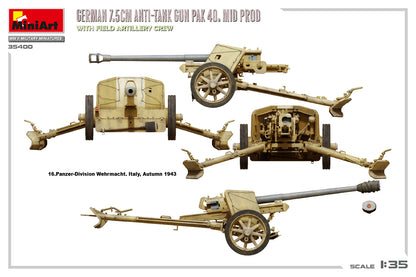 MiniArt 1/35 Military - German 7.5cm PaK 40 Mid w/ Artillery Crew - 35400