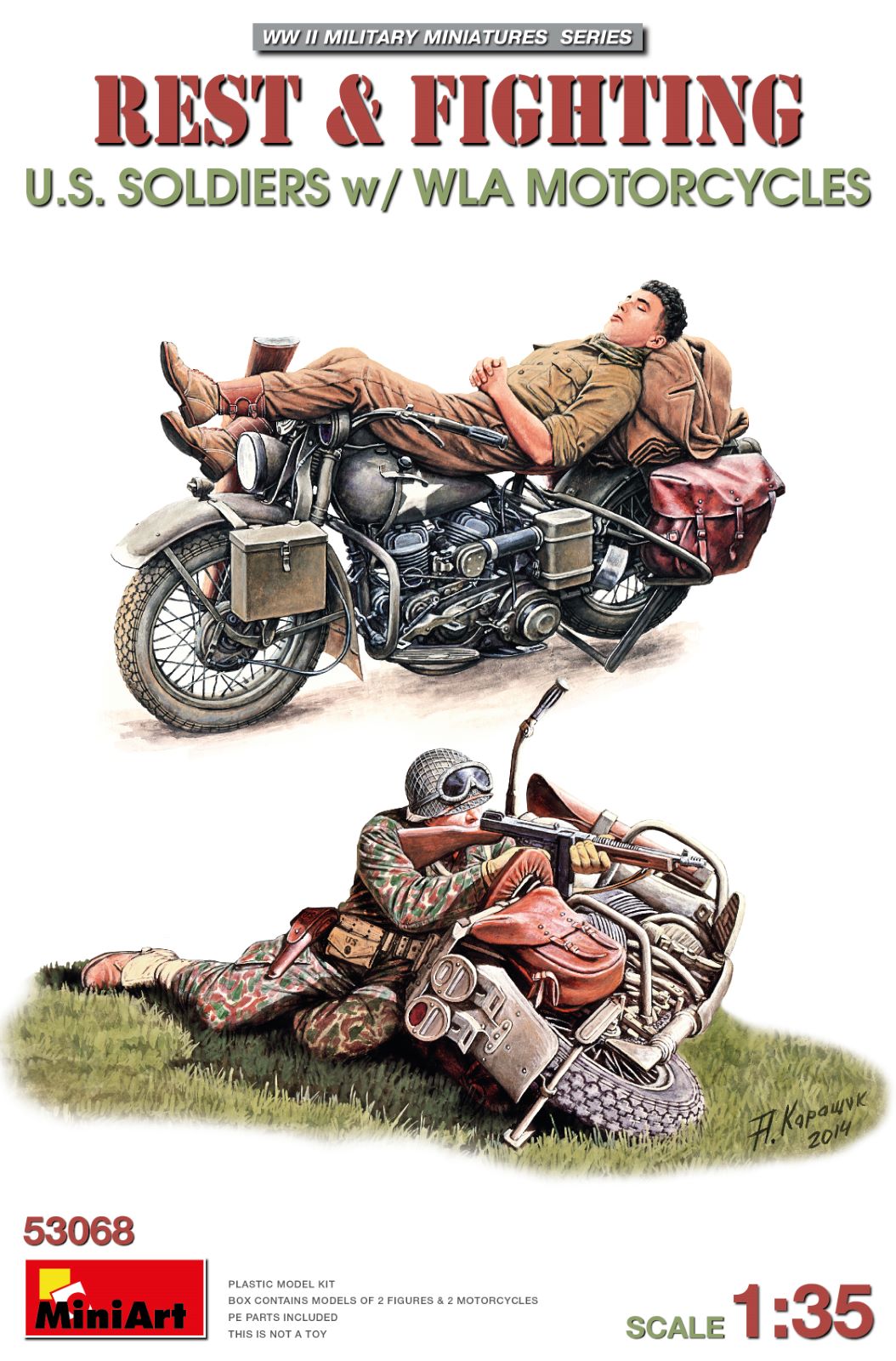 MiniArt Rest & Fight, US Soldiers w/ Motorcycles - 53068 box art