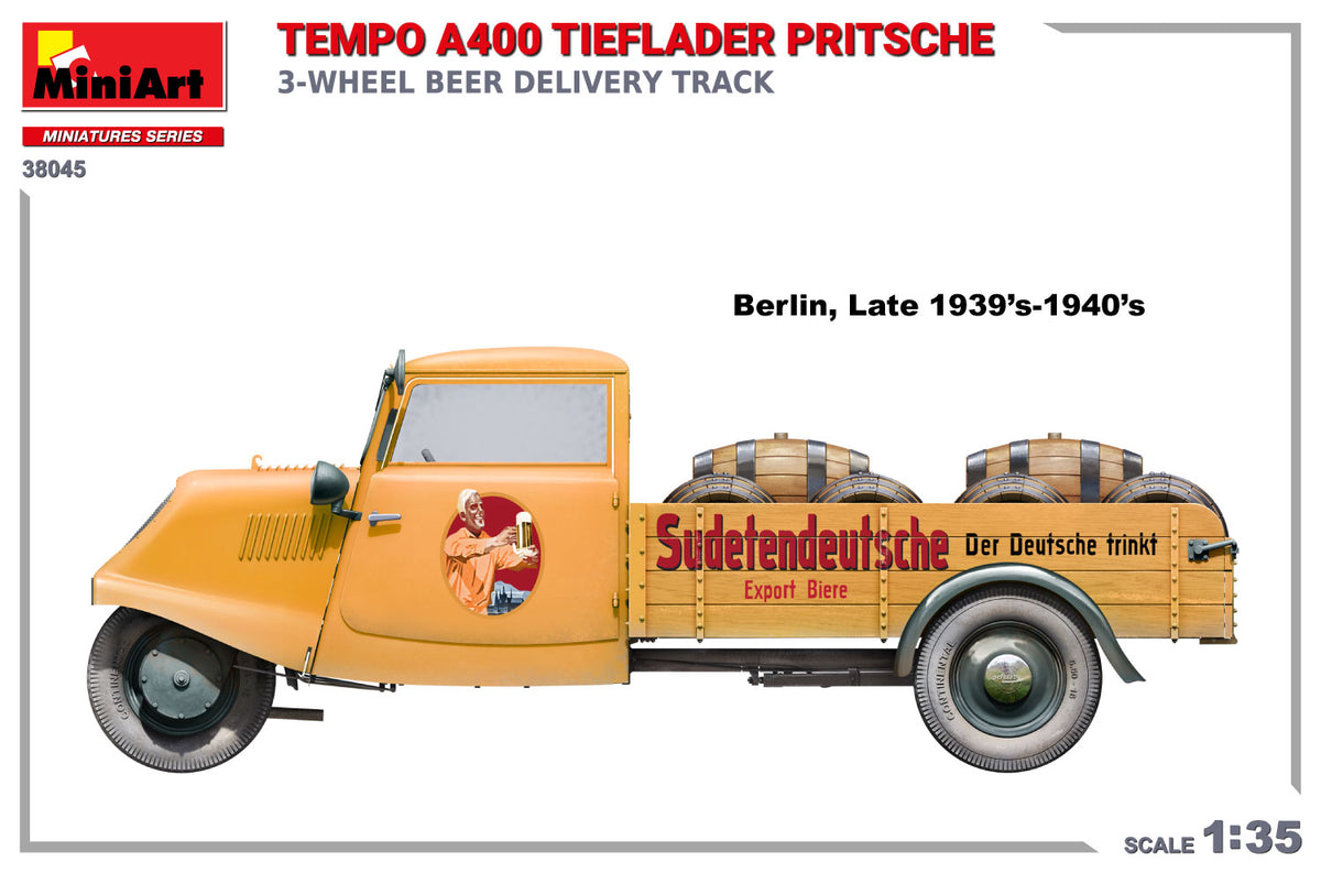 MiniArt 1/35 Military - Tempo A400 Tief lader Pritsche 3-Wheeler Truck - 38045