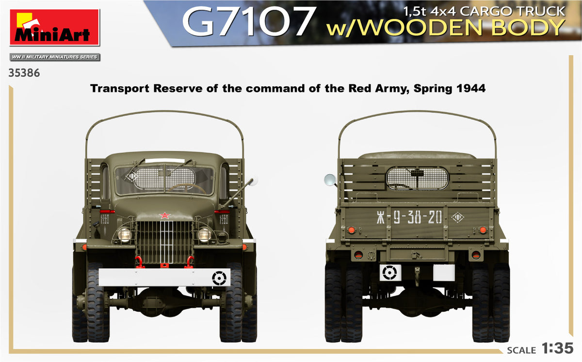 MiniArt 1/35 Military - 1.5t 4x4 G7107 Cargo Truck w/ Wooden Body - 35386