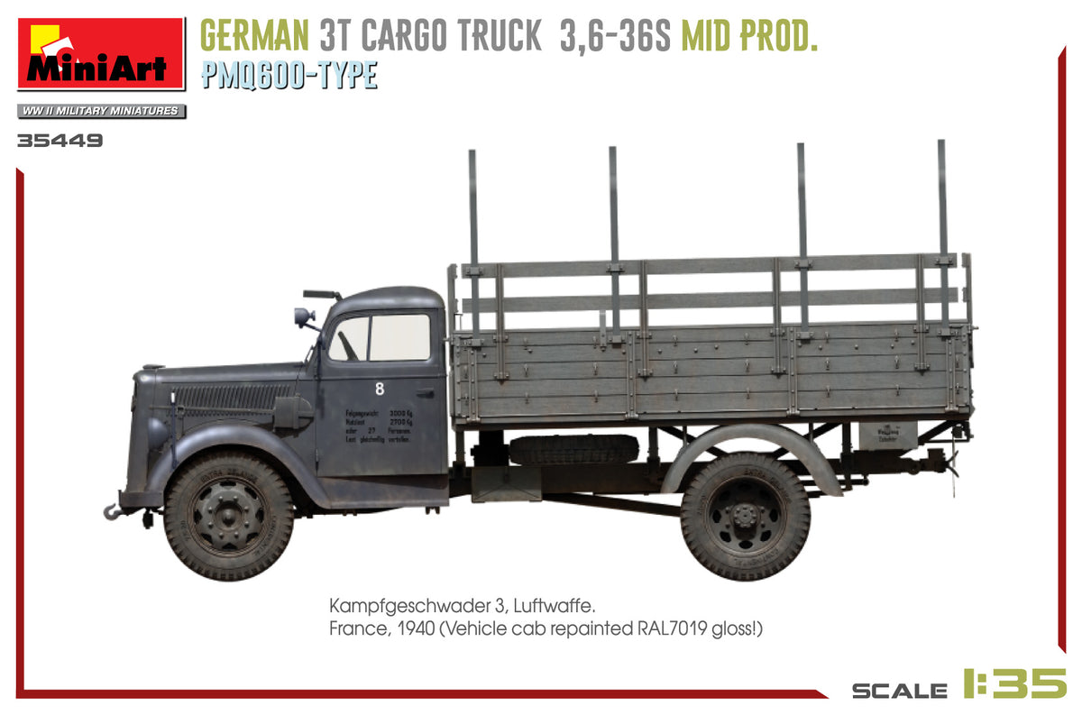 MiniArt 1/35 Military - German 3t Truck 3,6-36s Mid Prod PMQ600-Type - 35449