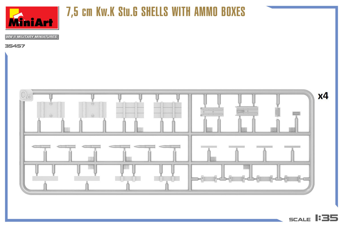MiniArt 1/35 Accessories - 7,5 cm Kw.K Stu.G Shells w/ Ammo Boxes - 35457