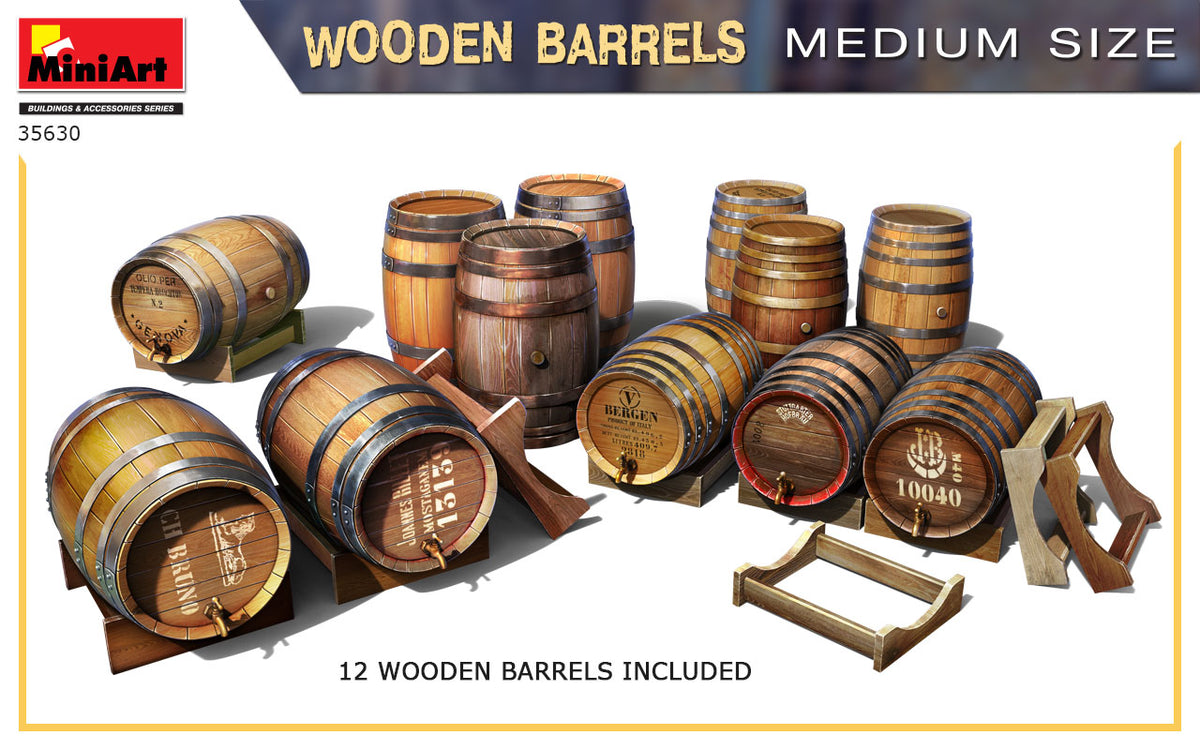 MiniArt 1/35 Accessories - Wooden Barrels, Medium Size - 35630