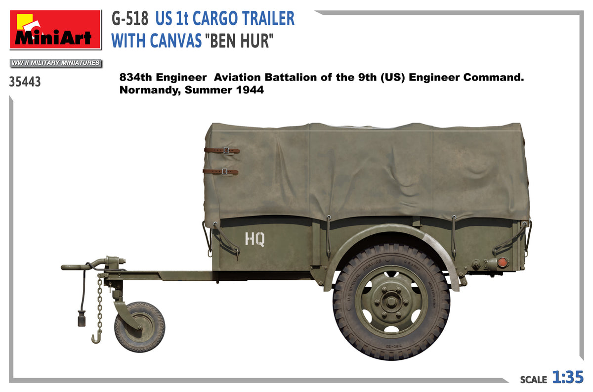 MiniArt 1/35 Military - G-518 US 1t Trailer "Ben hur" w/ Canvas - 35443