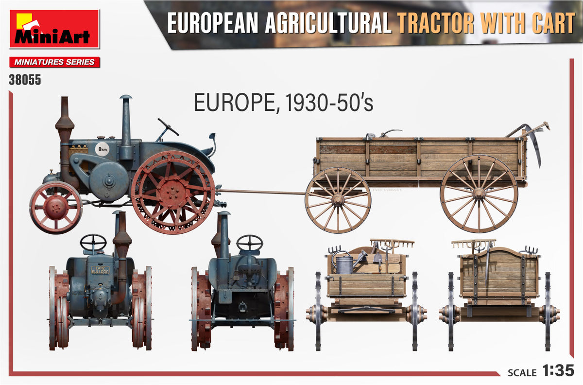 MiniArt 1/35 Vehicles - European Agricultural Tractor w/ Cart - 38055
