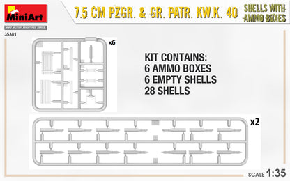 MiniArt 1/35 Accessories - 7.5cm Pzgr & Kw.K 40 Shells & Ammo Boxes - 35381