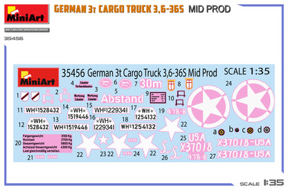 MiniArt 1/35 Military - German 3t Cargo Truck 3,6-36s Mid Prod - 35456