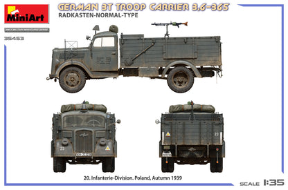 MiniArt 1/35 Military - German 3T Truck 3,6-36S Radkasten Normal Type - 35453