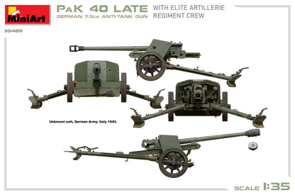 MiniArt 1/35 Military - German 7.5cm PaK 40 Late w/ Elite Crew - 35409