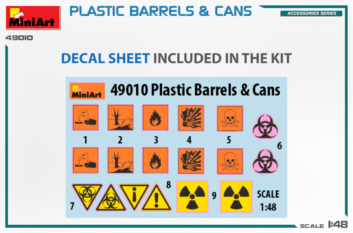 MiniArt 1/48 Accessories - Plastic Barrels & Cans - 49010