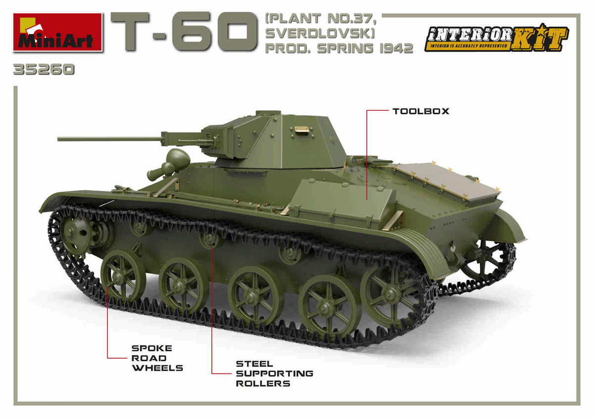 MiniArt 1/35 Military - T-60 (Plant 37 Sverdlovsk) Prod 1942 Int Kit - 35260