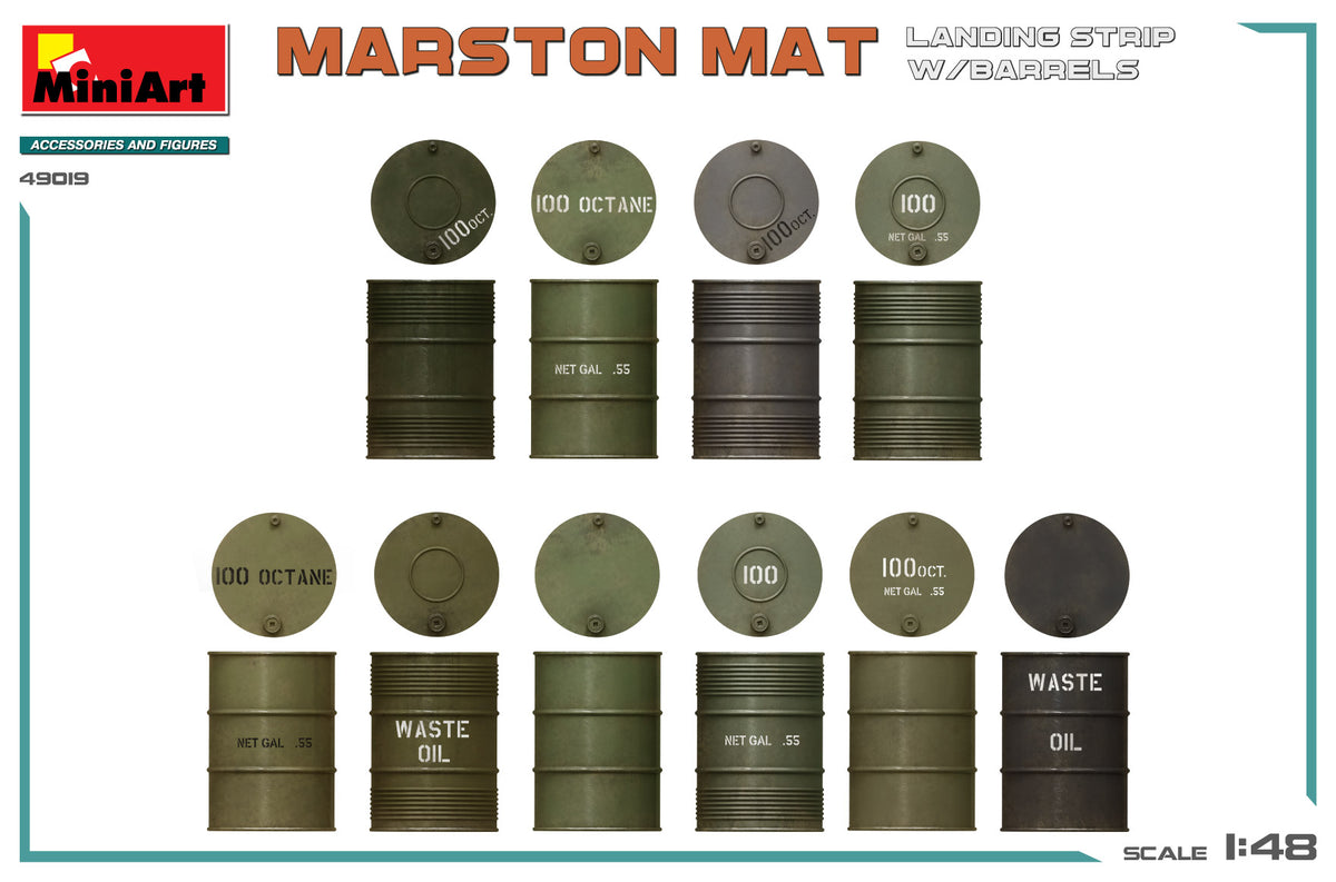 MiniArt 1/48 Accessories - Marston Mat Landing Strip w/ Barrels - 49019