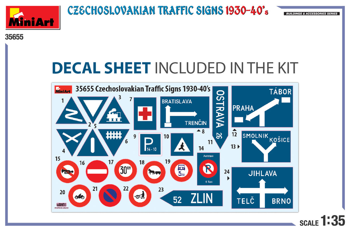 MiniArt 1/35 Accessories - Czechoslovakian Traffic Signs 1930-40s - 35655