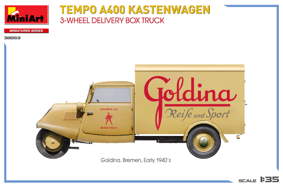MiniArt 1/35 Military - Tempo A400 Kastenwagen 3-Wheel Box Truck - 38053