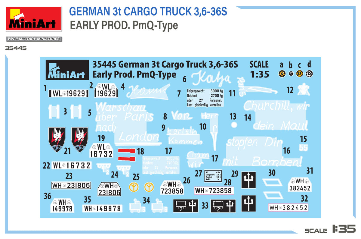 MiniArt 1/35 Military - 3t Cargo Truck 3,6-36S Early Prod PmQ-Type - 35445