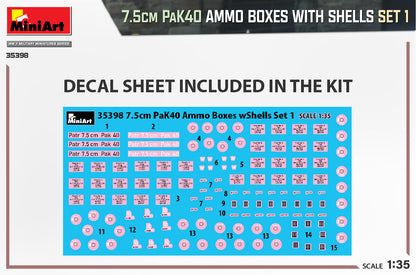MiniArt 1/35 Accessories - 7.5cm PaK40 Ammo Boxes w/ Shells Set 1 - 35398