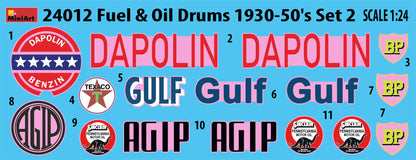 MiniArt 1/24 Accessories - Fuel & Oil Drums, 1930-50's Set 2 - 24012